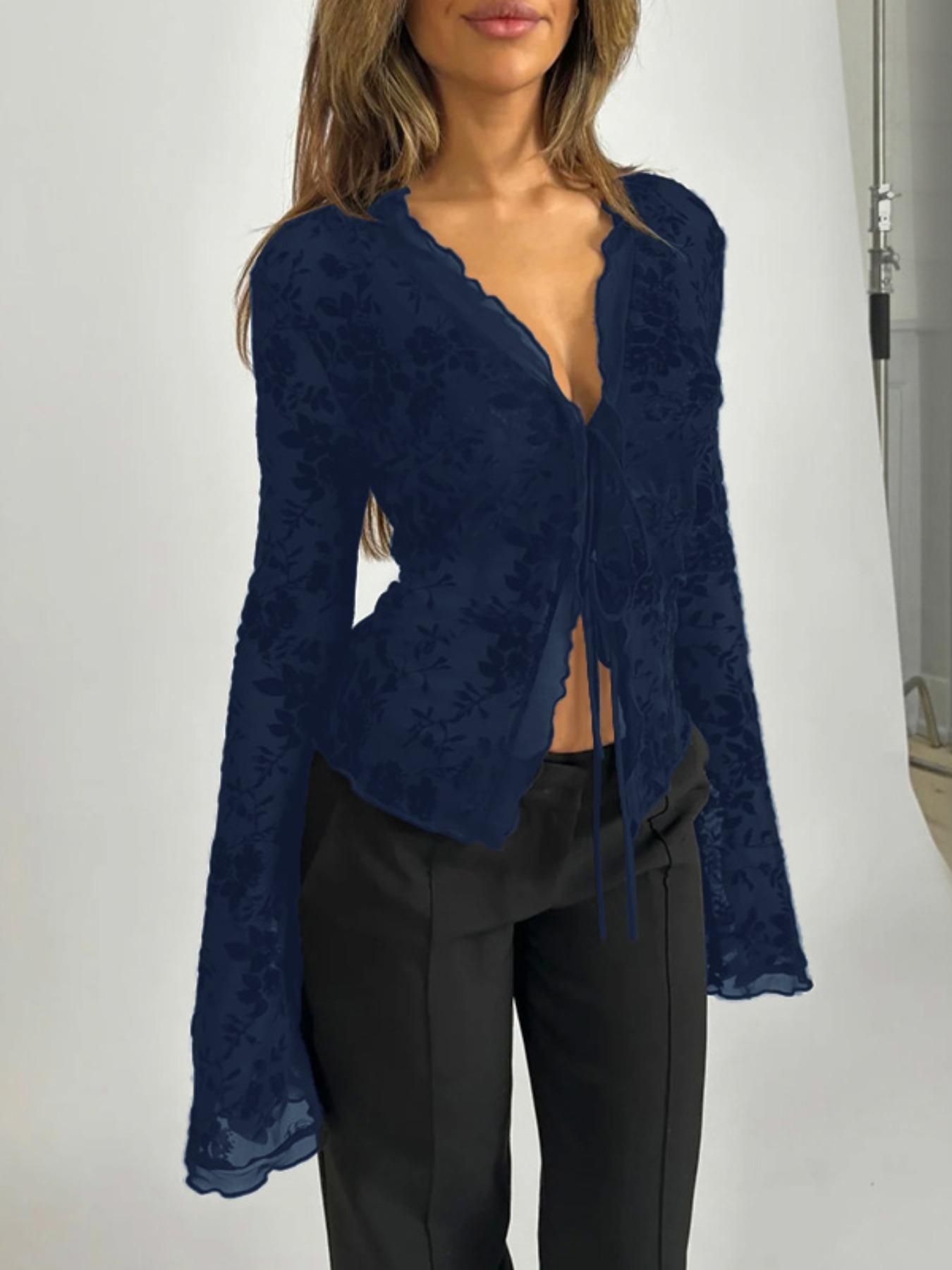 2026 New Fashion Chiffon Blouse, Elegant Ruched Flare Sleeve Top, Slim-Fitting Casual Style, Spring & Fall Wear