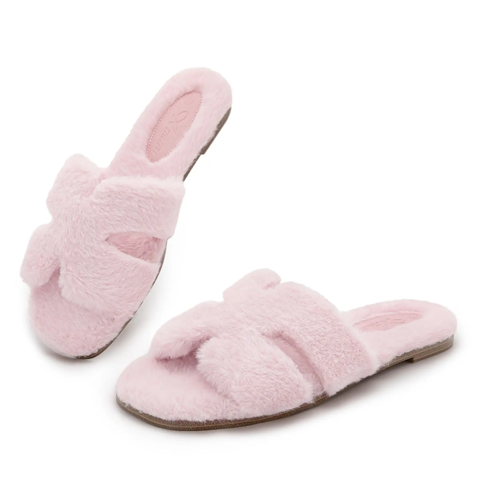 Furry Slides for Women, Cozy Open-Toe Slip-On House Slippers, Comfortable Indoor Outdoor Shoes for Women with Anti-Slip Sole, Footwear, Party, Buttons, Cute Shoes, Fur Slides, Women's Clothes,back to school,back to school haul