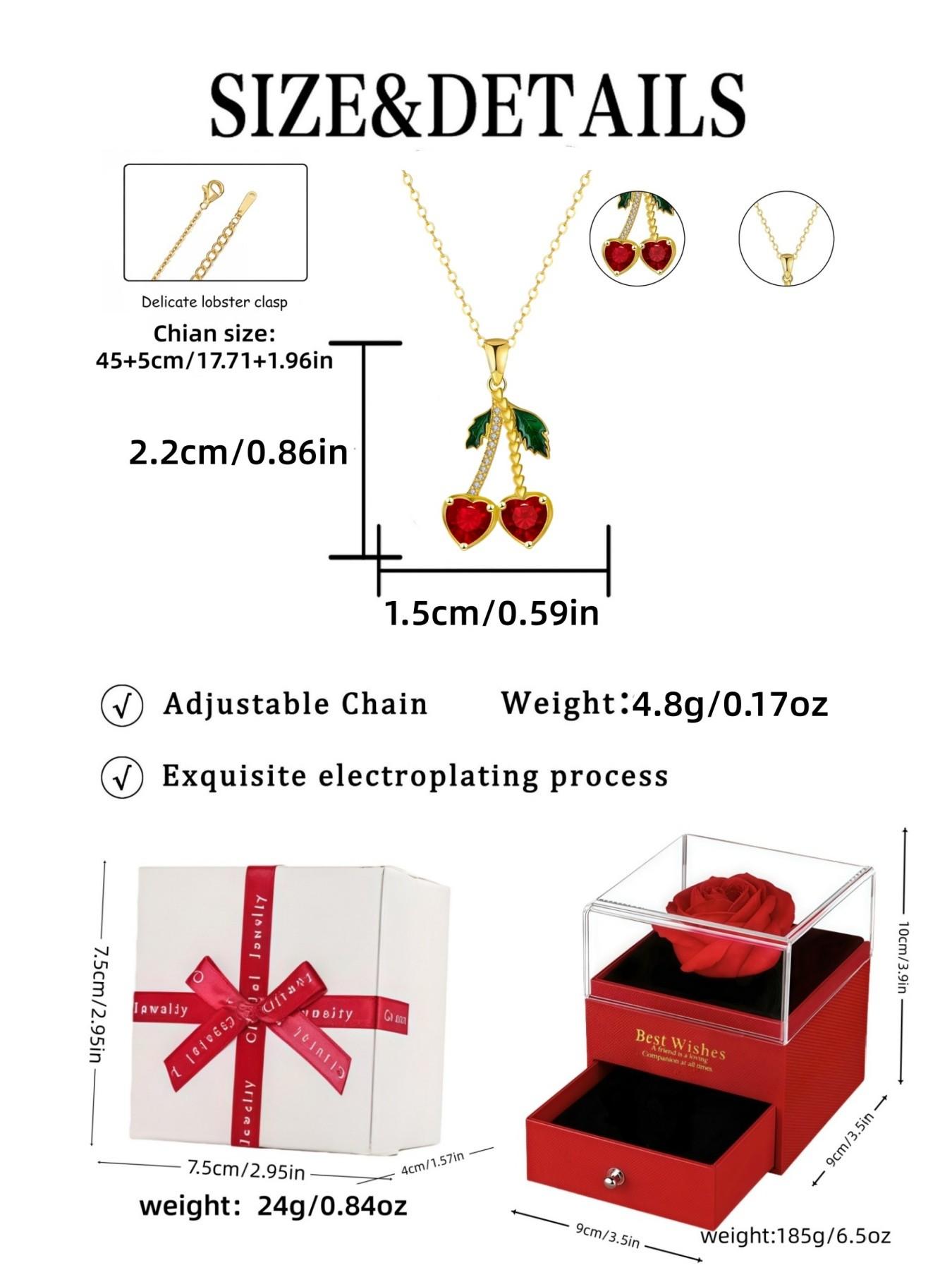 Sakura Diamond Golden Glow · Eternal Shine | New Spring & Summer Fresh Pastoral Cherry Pendant, Unique Sweet Fashion Gem Necklace with Preserved Rose Gift Box, Daily Wear Essential, Perfect for All Festivals
