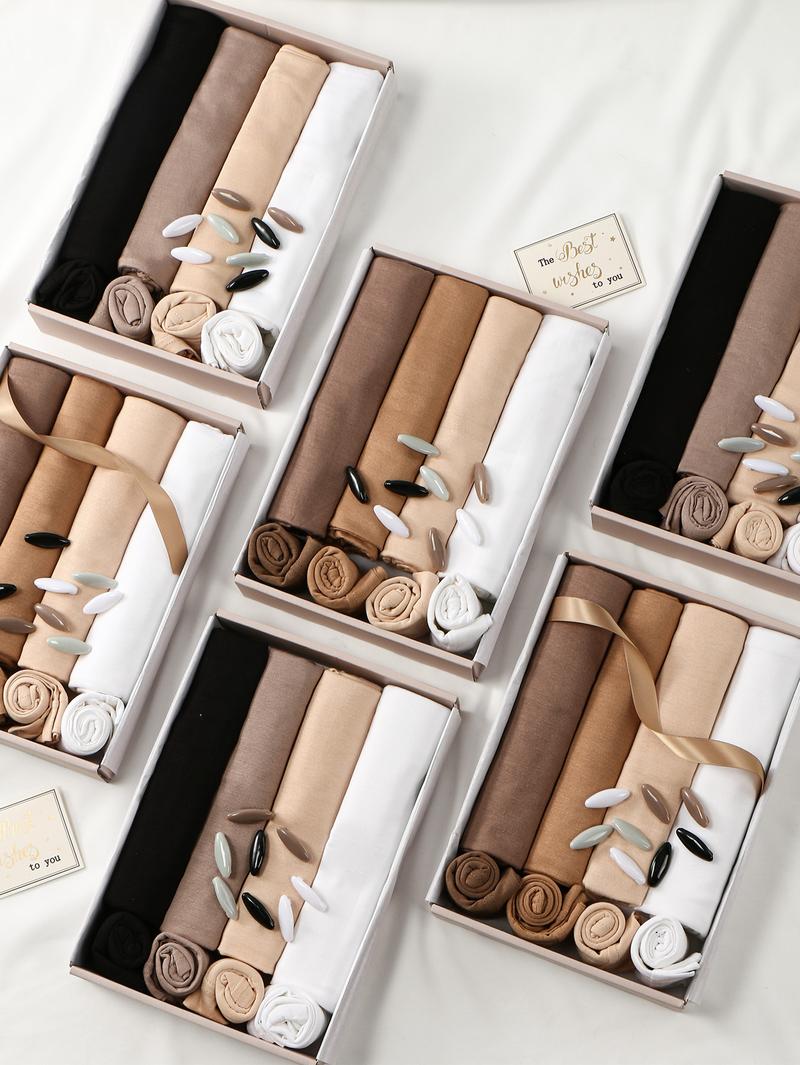 8pc Fashion Gift Box Set, 4pc Elegant Hijab & 4pc Tube Hat Sleep Cap, Soft Breathable Fabric, Suitable for All Seasons, Perfect Gift