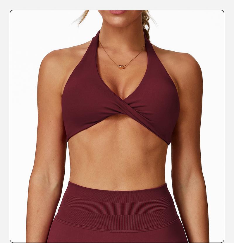 MFVIM Women's sports underwear, sexy hanging neck twist design sports underwear built-in bra pads, comfortable and skin-friendly, four seasons can wear, running gym workout sports underwear