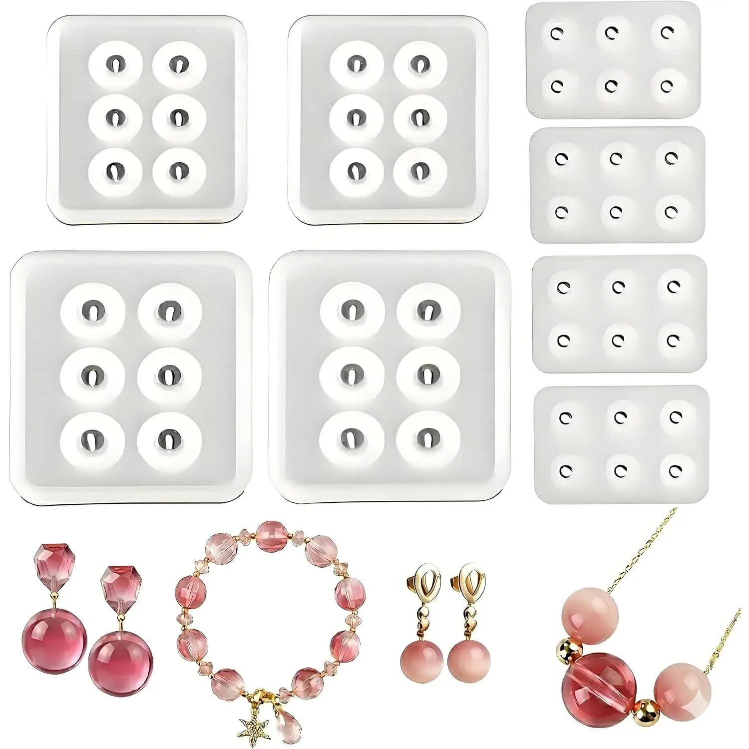8 count   Molds,Sphere Bead Molds for UV  |  Molds for ,Bead Molds with Holes,  Casting Molds for DIY ,Pendant,Earring(16mm,12mm,10mm)