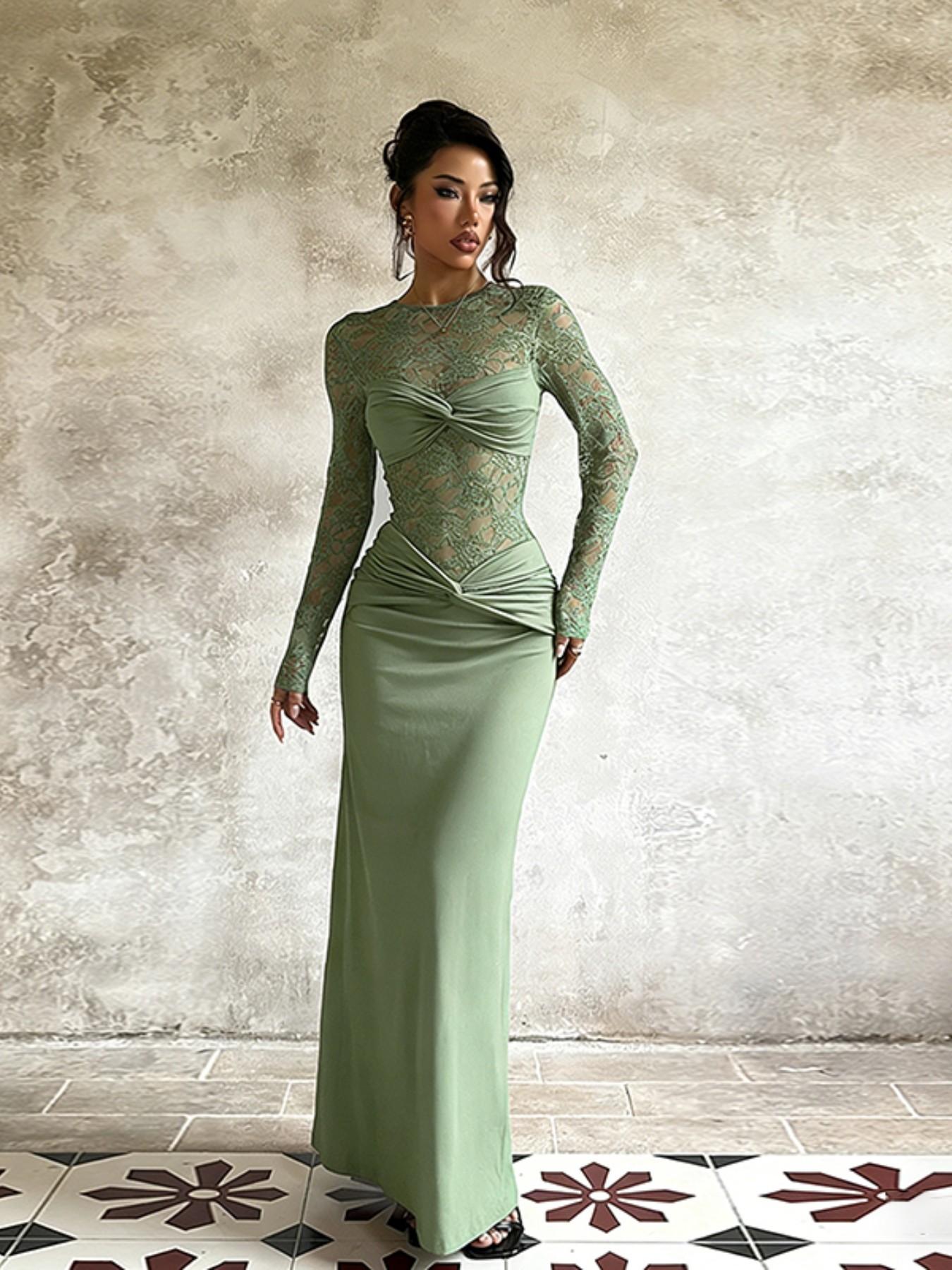 Women's Fall Winter New Long Sleeve Lace Dress, Elegant Fashion Design, Perfect for Casual & Formal Occasions, Stylish Women's Clothing