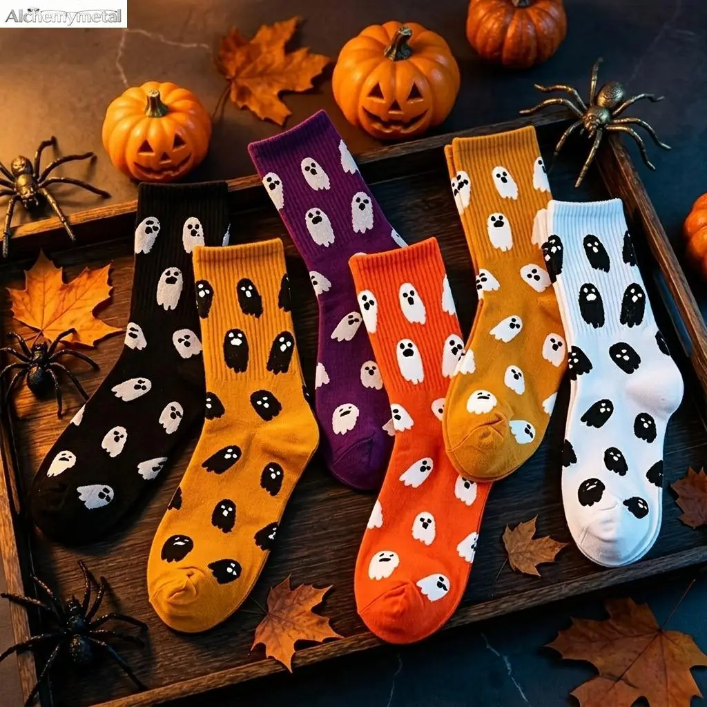 4 Pairs Halloween Cute Print Mid Tube Socks Colorful Autumn Winter Casual Socks