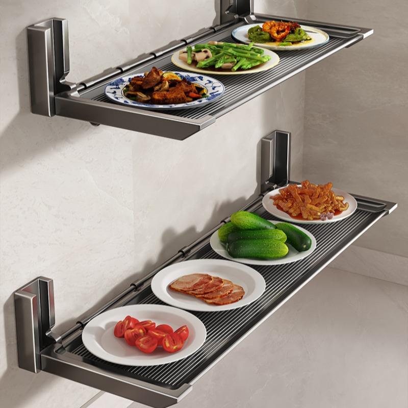 Suction Cup Kitchen Prep Rack with Multi Layer Food Trays, Wall Mounted Foldable Vegetable Holder for Meal Prep, Space Saving Storage Organizer for Cutting Ingredients, No Drill Design for Home Kitchen Use