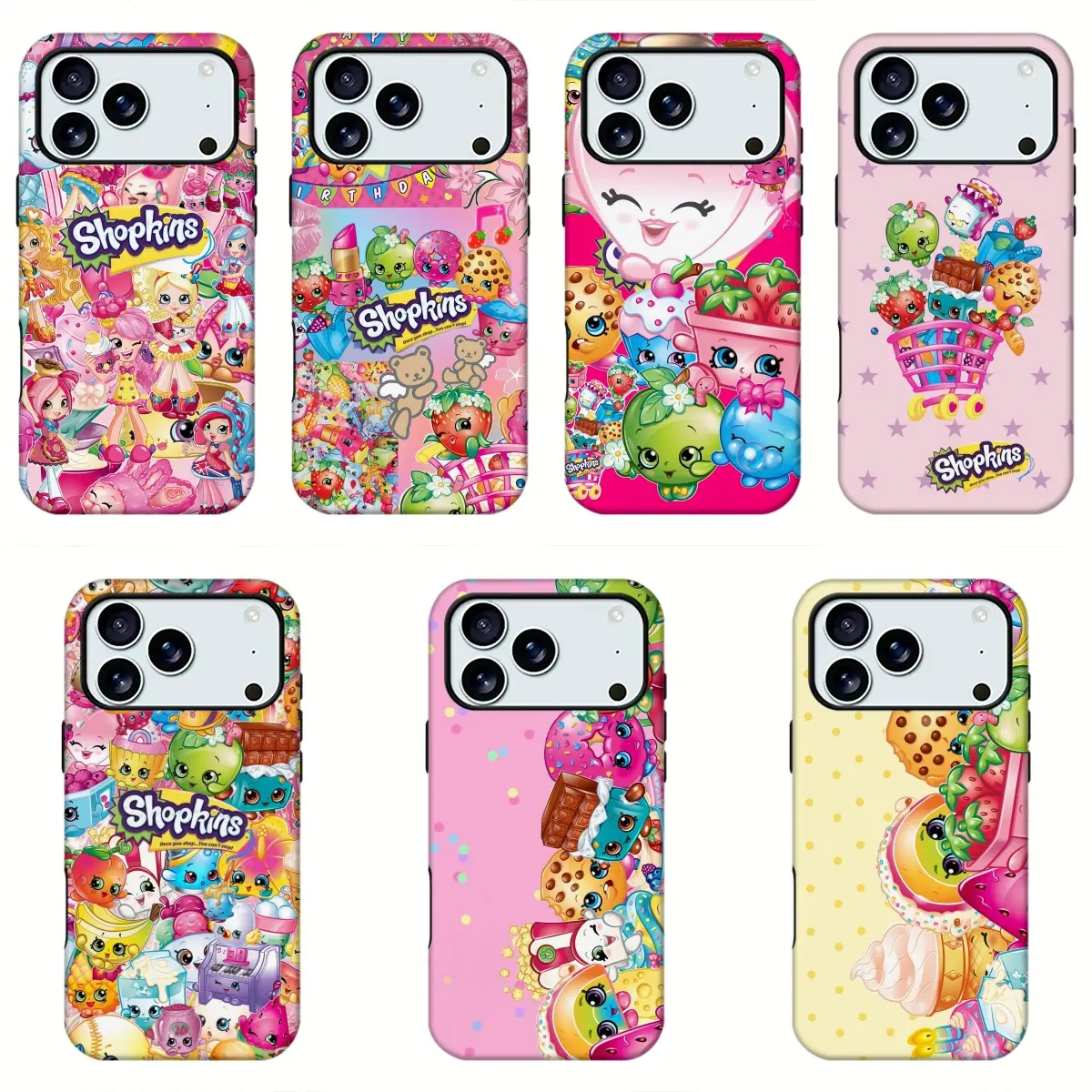 Shopkins Cartoon Phone Case, Cute Kawaii Fruit Character Print Shockproof Cover, Fits iPhone 11 12 13 14 15 16 17 18 Pro Max Samsung, Sweet Pastel Cartoon Accessory Great Birthday Gift For Shopkins Fans