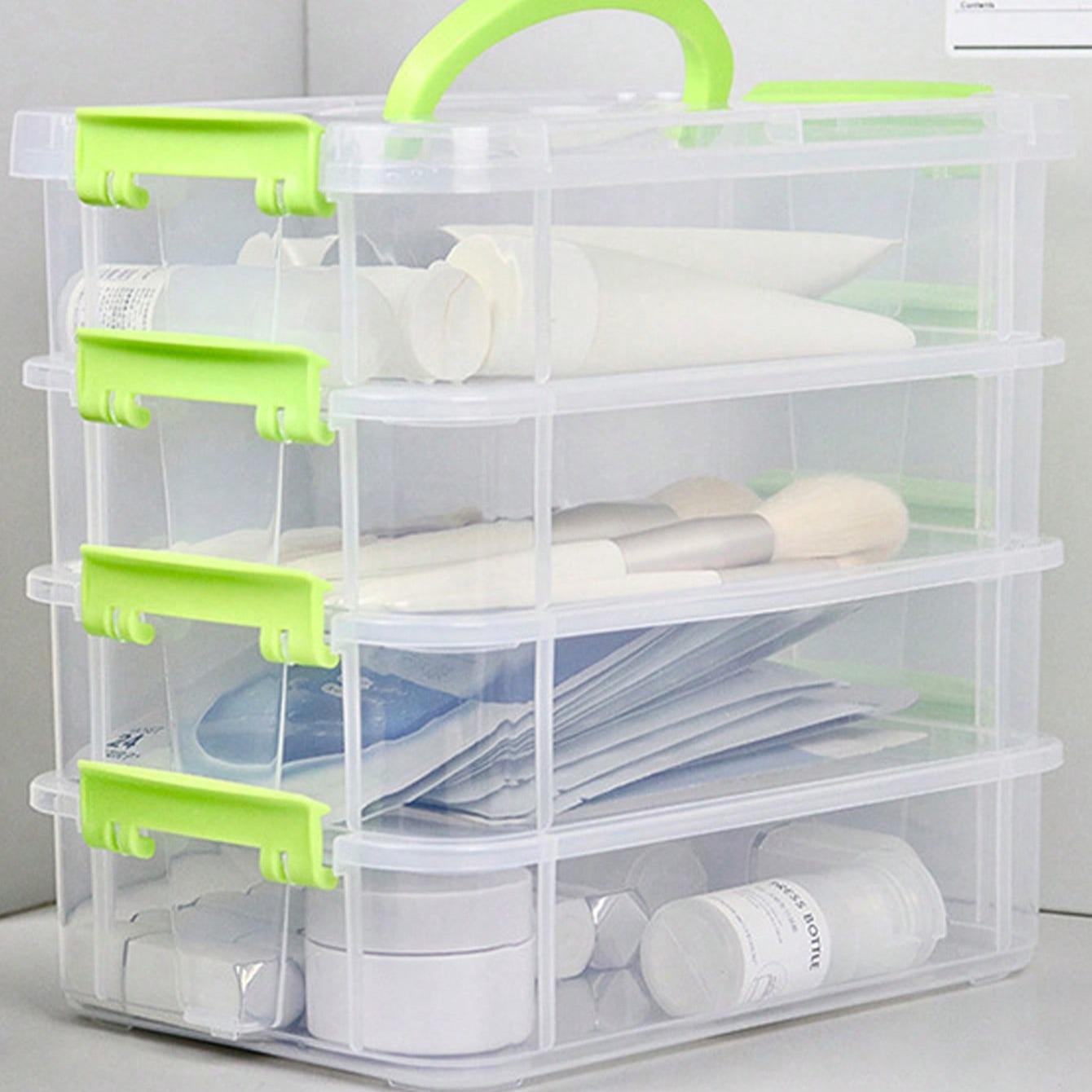 4-Tier Stackable Transparent Plastic Storage Box with Latch, Waterproof Large Capacity Home Office Organizer, Portable Food Safe Container, Multilayer Storage