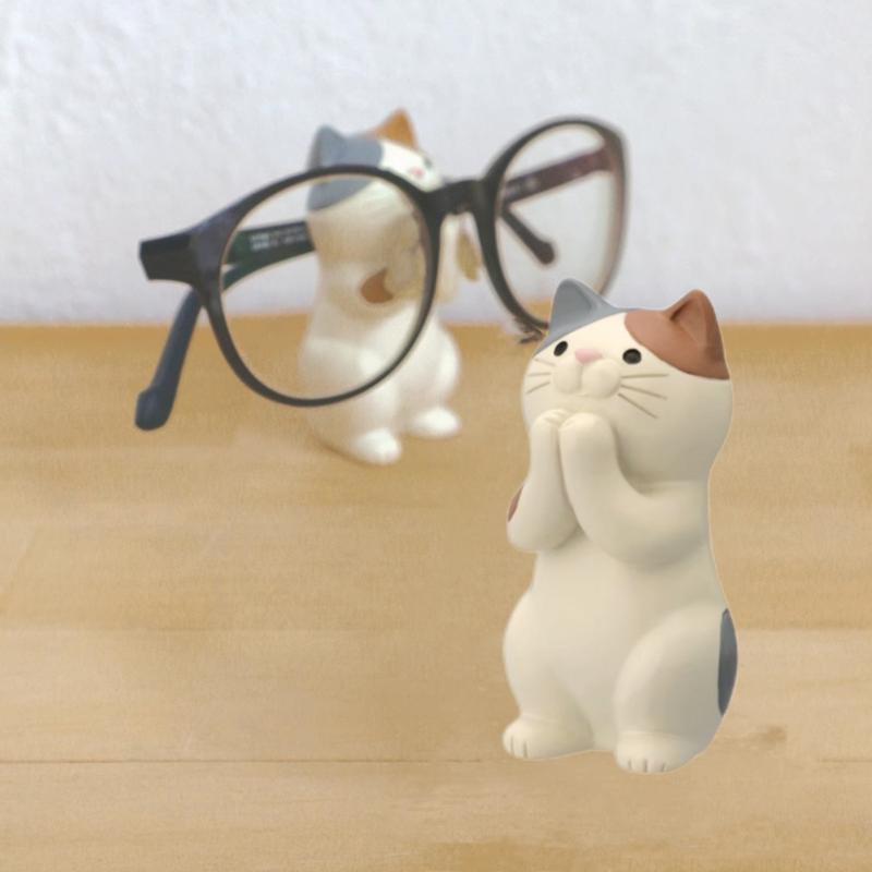 Cute Cat Design Glasses Holder, 1 Count/10pcs Resin Ornament Glasses Holder, Creative Desktop Decoration for Home Living Room & Office & Coffee Shop