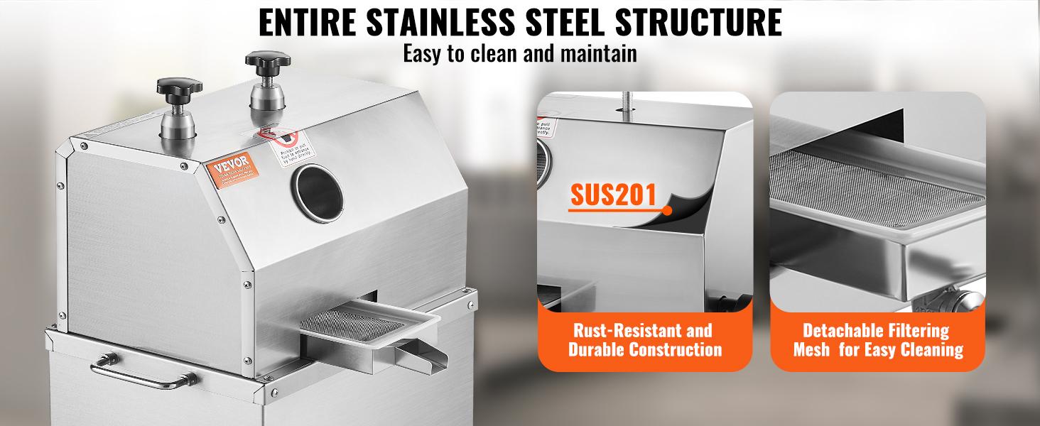 VEVOR Commercial Sugar Cane Juicer, 750W Electric Sugarcane Juicer Machine with 661LBS/H High Output, 3 Stainless Steel Rollers, Sugarcane Juice Press Extractor Squeezer on Wheels for Home/Commercial