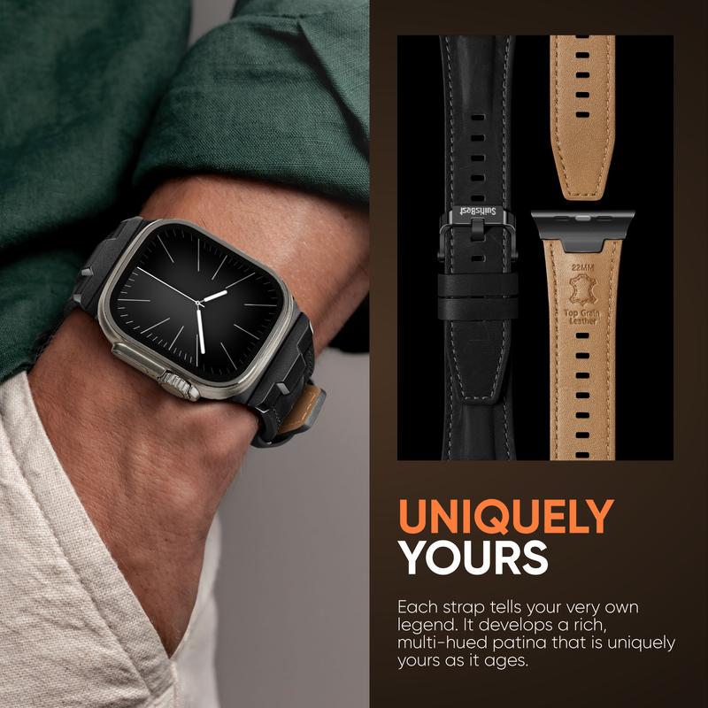 Suitisbest Genuine Leather Band for Apple Watch Ultra Band 49mm 46mm 45mm 44mm 42mm, Retro Leather Strap Replacement Band for iWatch Ultra Series 11 10 9 8 7 6 5 4 SE