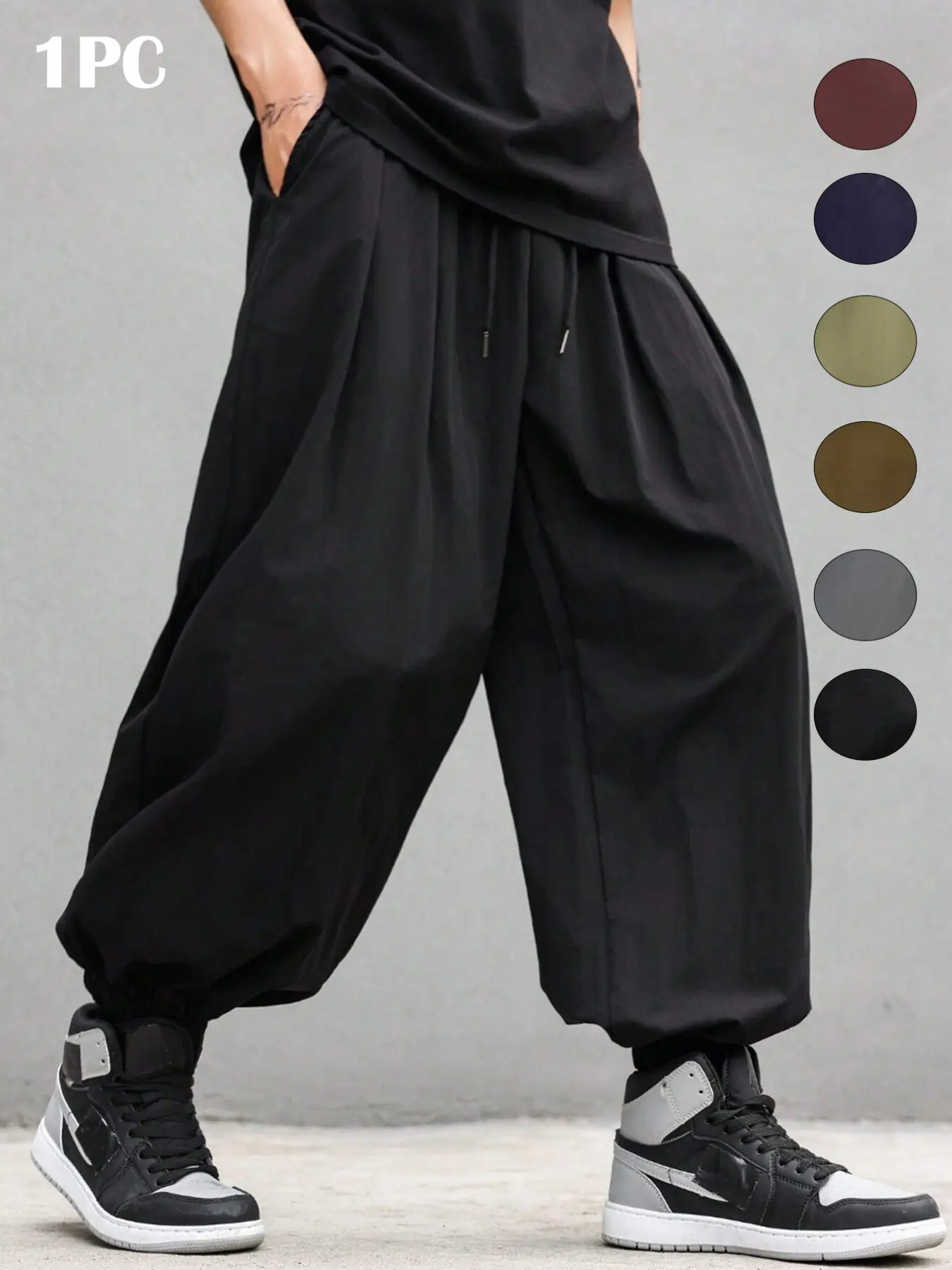Men's Plain Casual Solid Drawstring Waist Pants, Loose Oversized Casual Comfy Breathable Pocket Jogger Pants for Spring & Fall, Fashion Men's Bottoms for Daily Wear