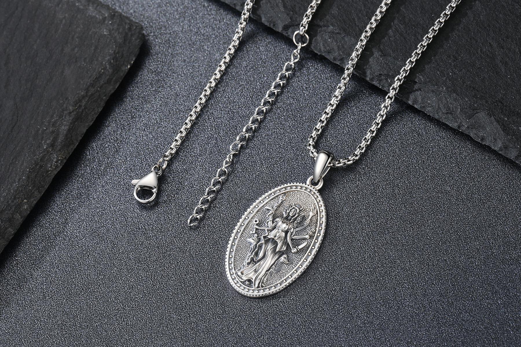 DRINSPER Hecate Necklace 925 Sterling Silver Goddess of Witches of Magic Hekate Pendant Necklace Ancient Greek Mythology Night of Hekate The Ancient Origins of the Goddess of Witchcraft and Moon Amulet Jewelry Pagan Jewelry for Women Men