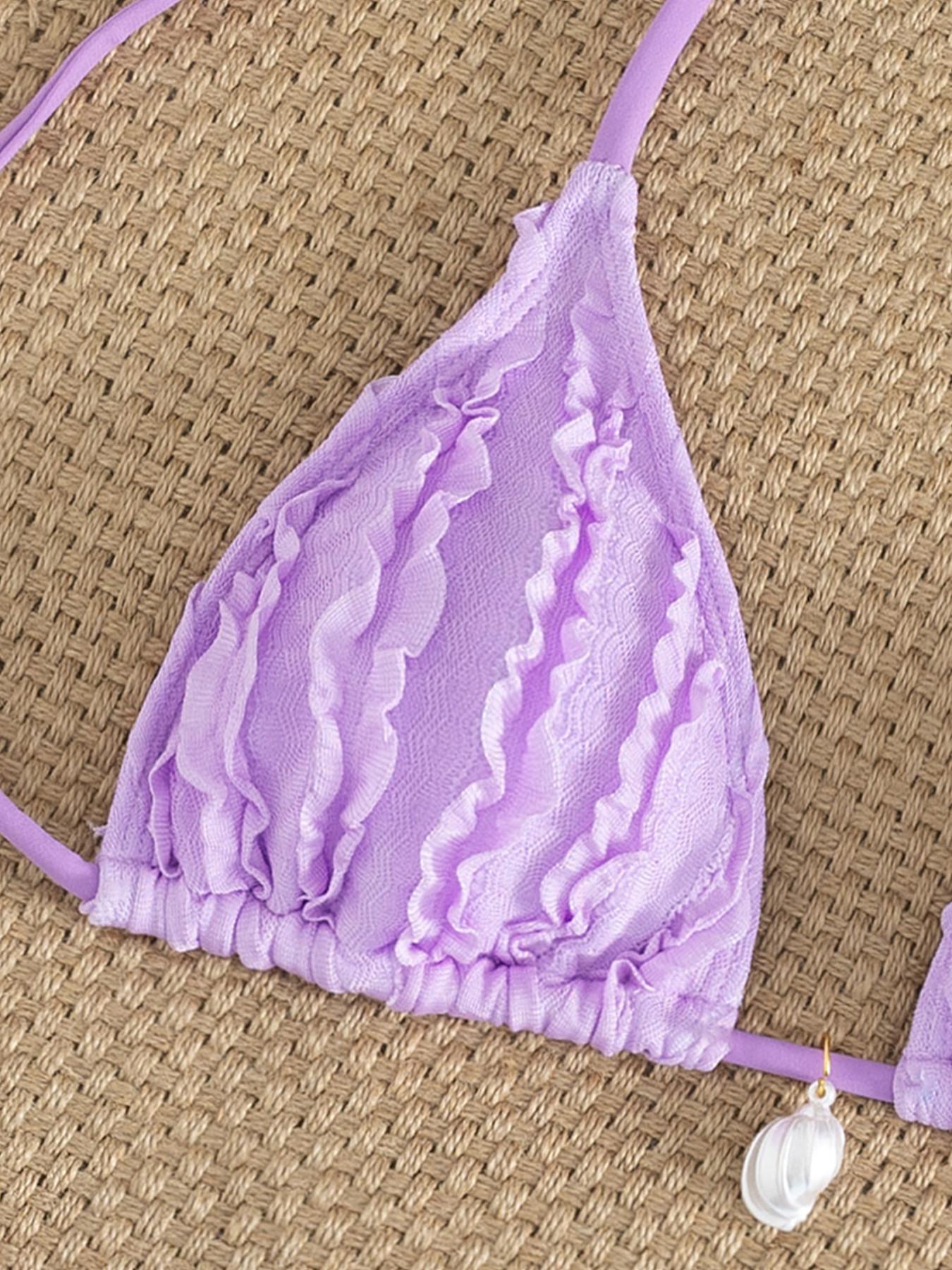 New Bohemian Style Sweet Potato Wood Ear Halter Bikini, Pearl Pendant Triangle Split Swimsuit, High Waist Summer Beach Resort Swimwear