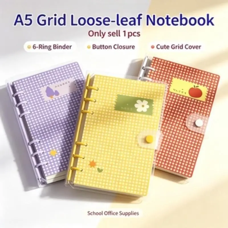 A5 Cute Grid Transparent PVC Notebook, Detachable Pages, 60 Lined Sheets, Large Capacity, Soft Feel, Ideal for Students, study notebook, Craft Album