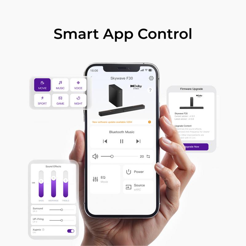 ULTIMEA Skywave F30 3.1.2 Soundbar Dolby Atmos 6 Speaker System Smart Dialogue Enhancement Bluetooth 5.4 Wireless Home Theater Audio for TV Movies Soundbar DolbyAtmos HomeTheater