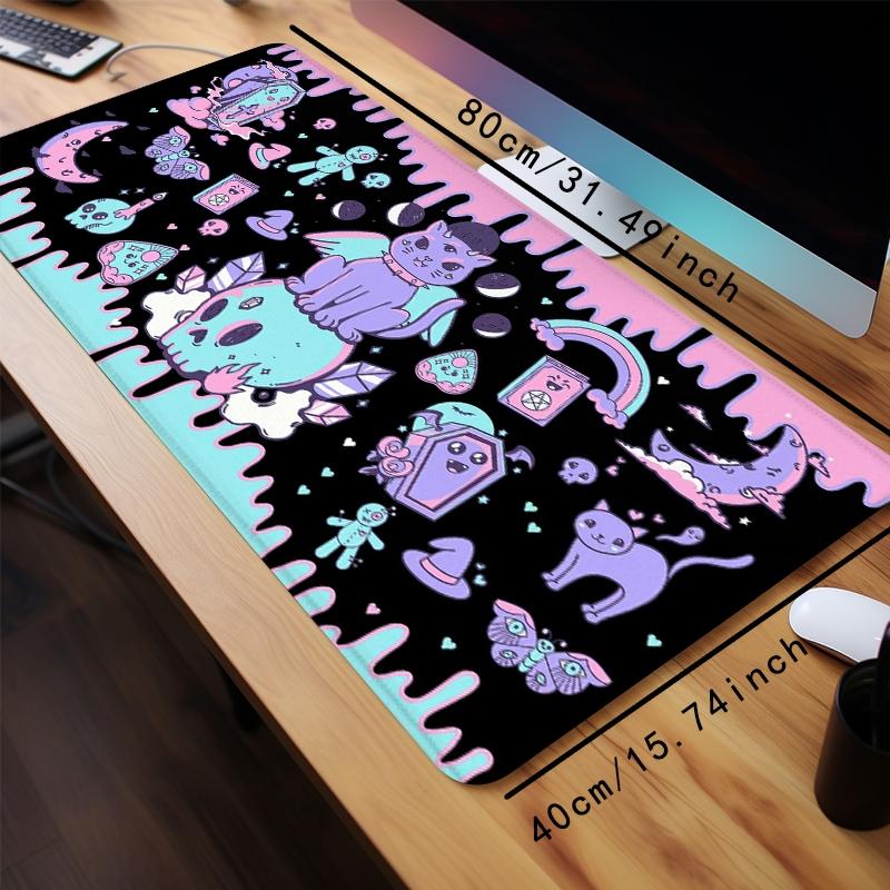 Kawaii Gothic Ouija Design Mouse Pad, 1 Count Large Gaming Mouse Pad, Office Cute Desk Accessories, Non-slip Rubber Base Stitched Edge Desk Pad for Home Office Game