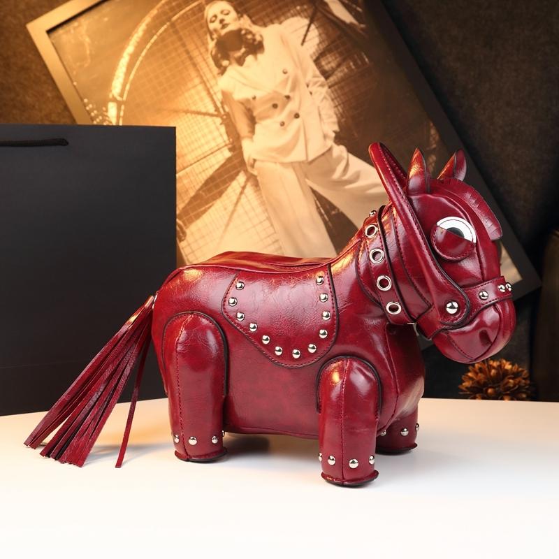 Unique Design Small Horse Bag for Women, Personalized Studs Fringe Animal Purse, Vintage Punk Style Handbag Shoulder Bag