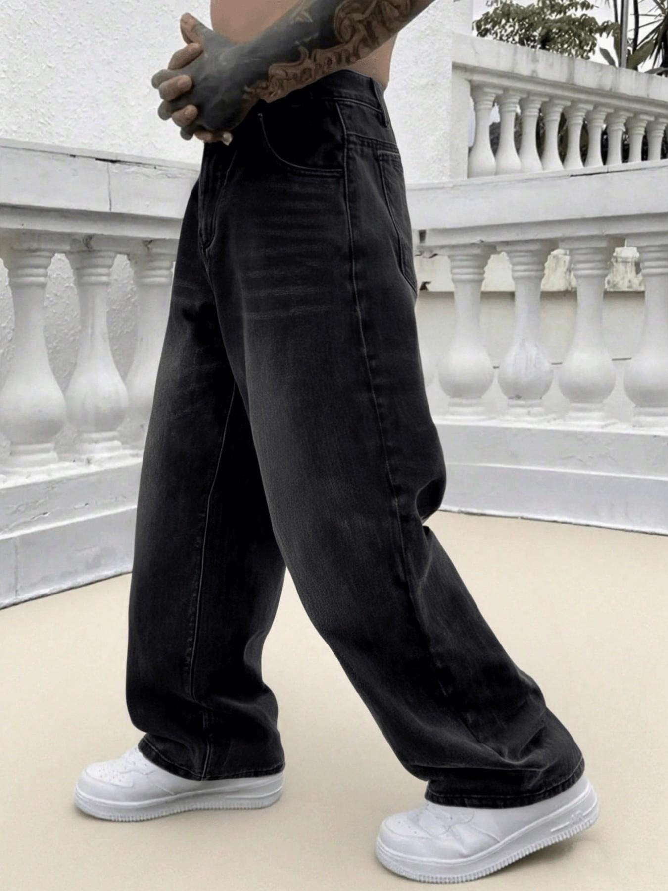 Men's Light Washed Loose Denim Jeans, Trendy American Street Style Wide Leg Pants, Perfect Gift for Husband Boyfriend, All Seasons Wear