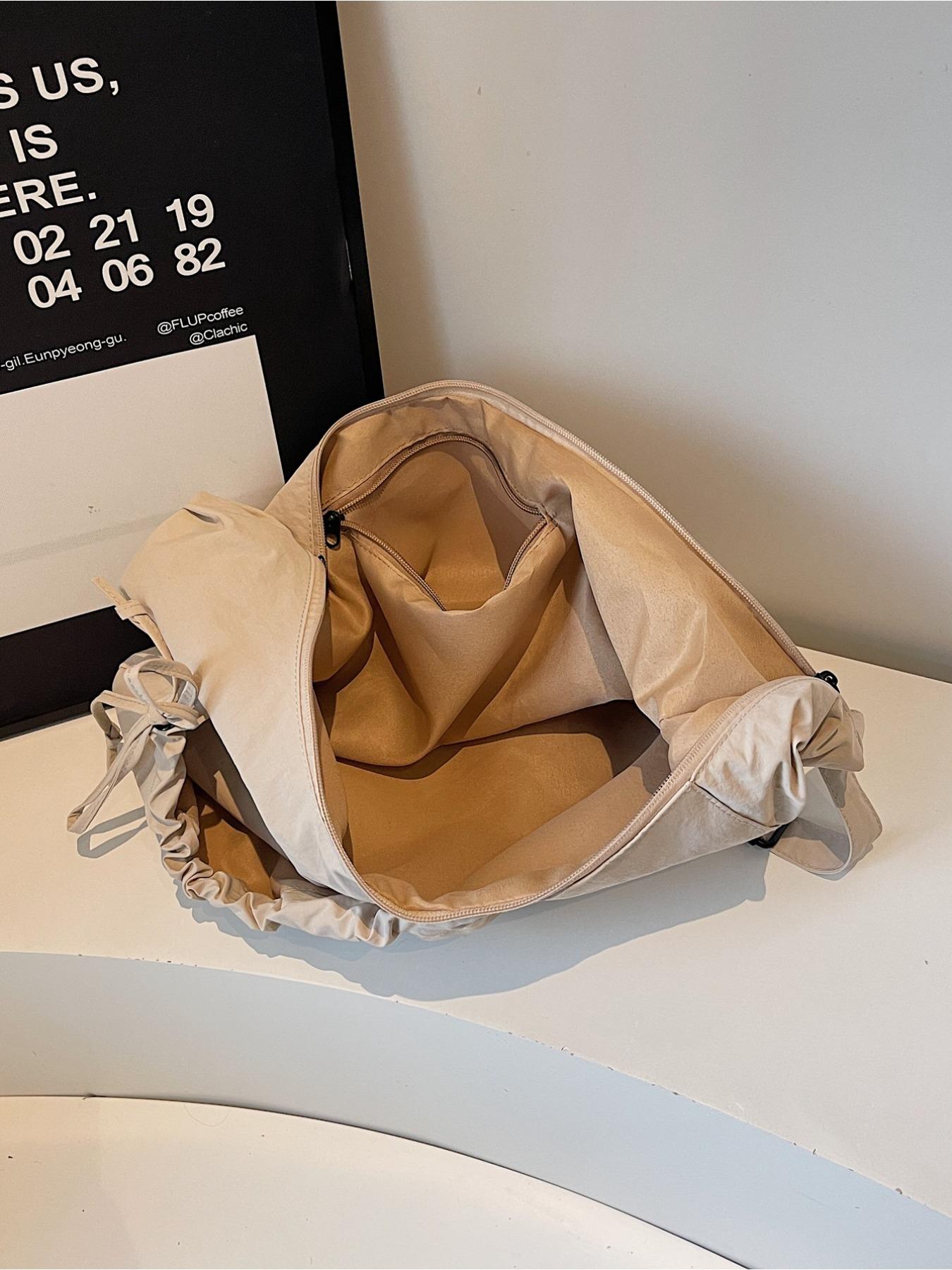 Minimalism Style Drawstring Ruched Nylon Tote Bag For Women Super Lightweight Anti Wear Versatile Crossbody Shoulder Bag Ideal For Daily Commute School