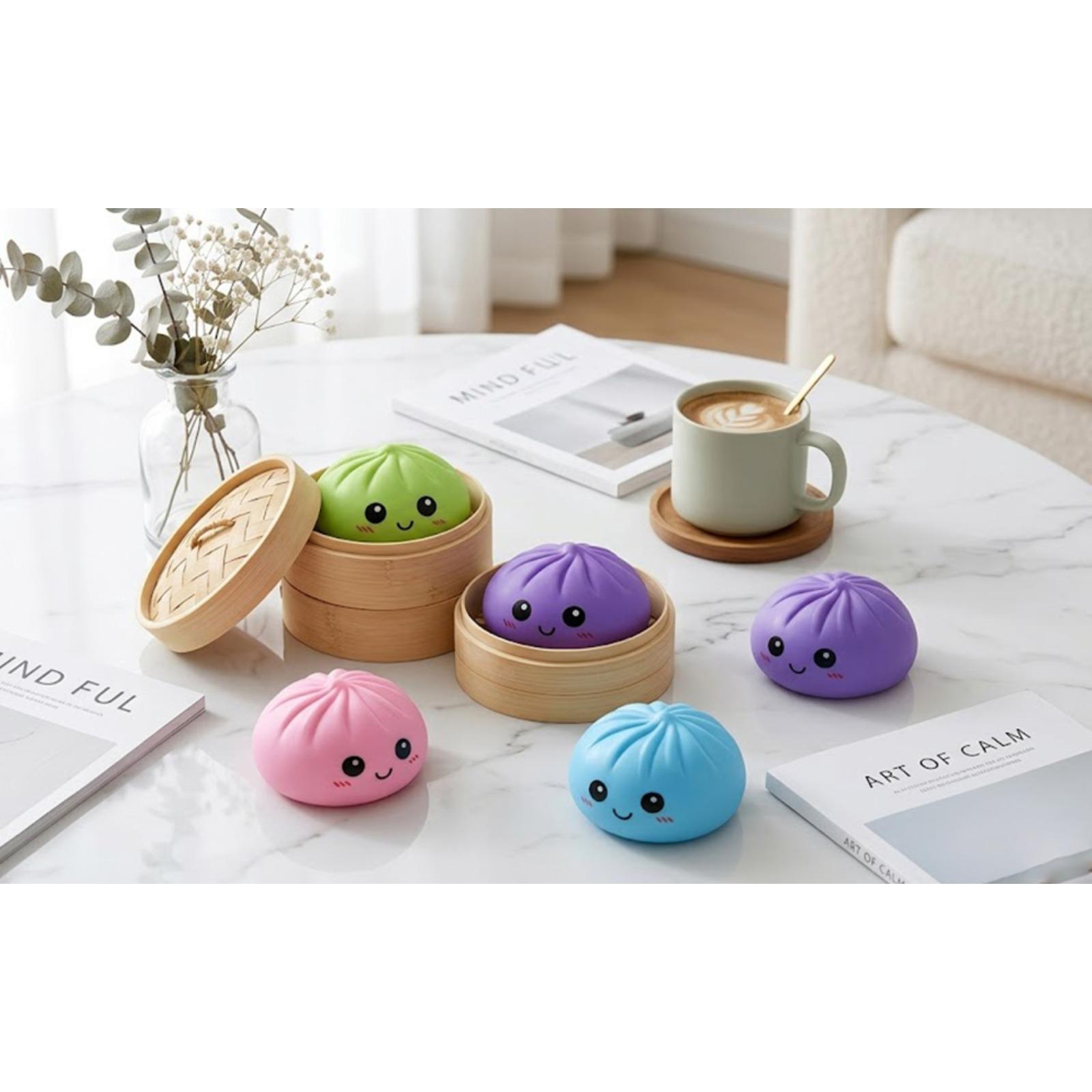 Dumpling Squishies, Glitter Dumpling Mystery Box, Colorful Dumplings Stress Balls Fidget Sensory Toy, Stocking Stuffers with Food Steamer Stretchy Desk Toys (Blue)