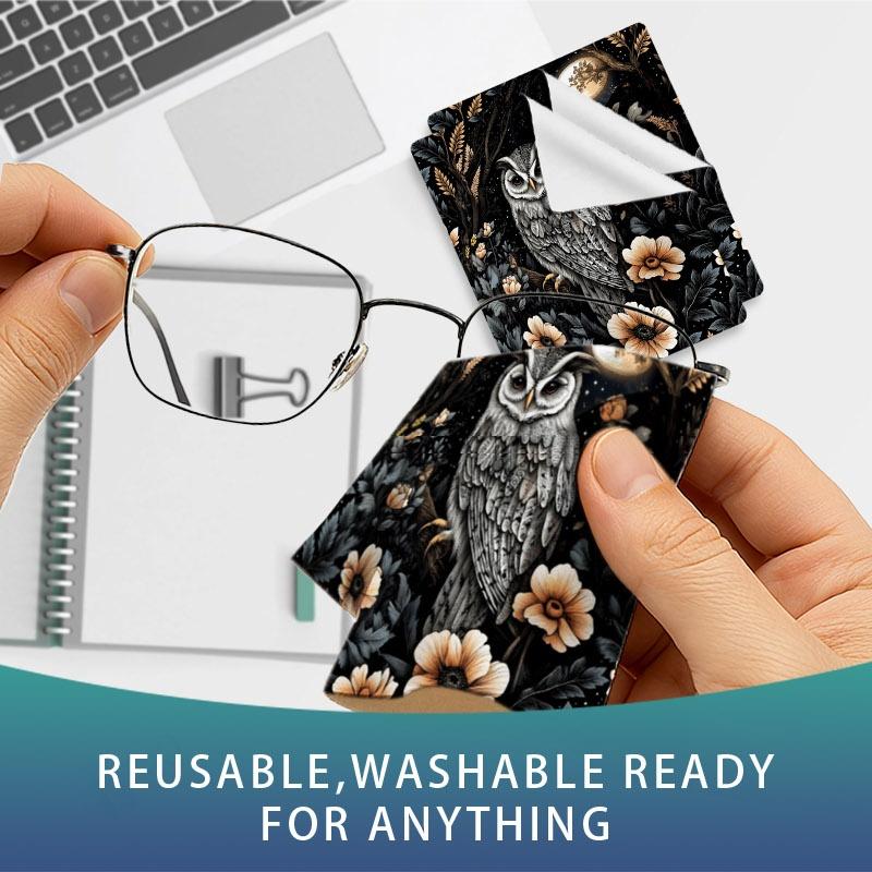 1/3/6/14pcs Mystical Owl Pattern Cleaning Cloth, Suitable For Camera & Eyeglass Lenses, Single - sided, Multiple Specifications Available, Ideal For Home & Photography Use, Nature - inspired Design, Efficient Cleaning