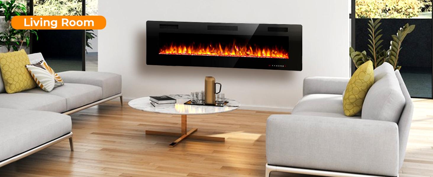 KISSAIR Electric Fireplace Insert: Touchscreen & Remote Control, Overheat Protection, 12 Flame/LED Bed Colors (Auto-Dimming), Ultra-Thin & Quiet Sleep Mode