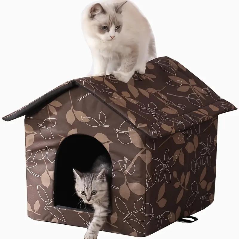Outdoor Pet Dog Cat House with Pad and Door, Seasonal Universal Shelter for Small Cats Dogs, Washable and Sensory Bed for Outdoor Use