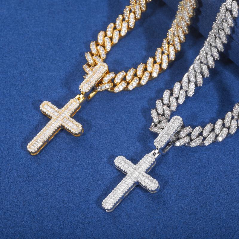 【#P557】UCCIYO 18K Gold-Plated Cross Pendant with Lab-Grown Moissanite S925 Sterling Silver Moissanite Pendant Necklace for Women Men Hip Hop Jewelry Gift