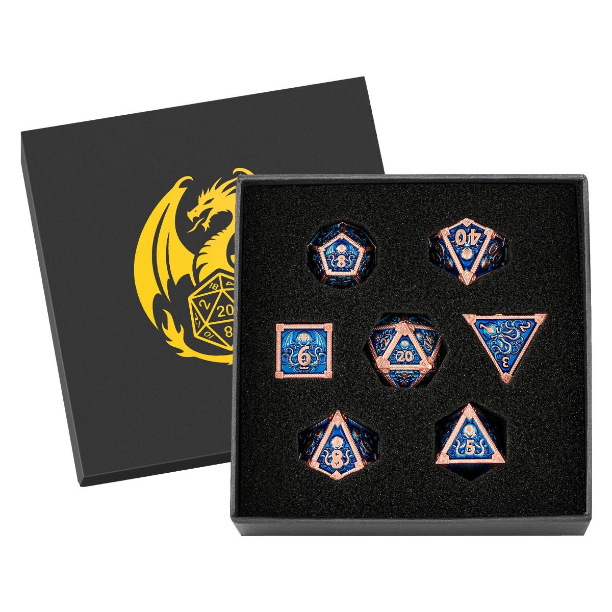 Metal Dice Set, Octopus Pattern, 7 Multi-Face Metal Dnd Dice Set, Dnd Starter Kit, Role-Playing Table Game Accessories