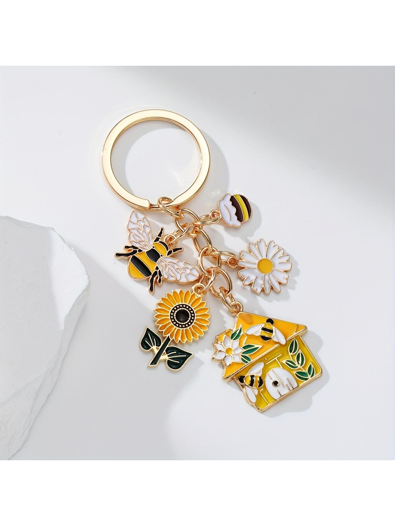 1pc Alloy Dripping Oil Bee Keychain - Featuring Bee, Daisy, Sunflower, Honey, And House Pendants, Part of The Insect Series Keychain, Suitable for Decorating Backpacks And Wallets, a Gift Option for Teacher'S Day And Valentine'S Day
