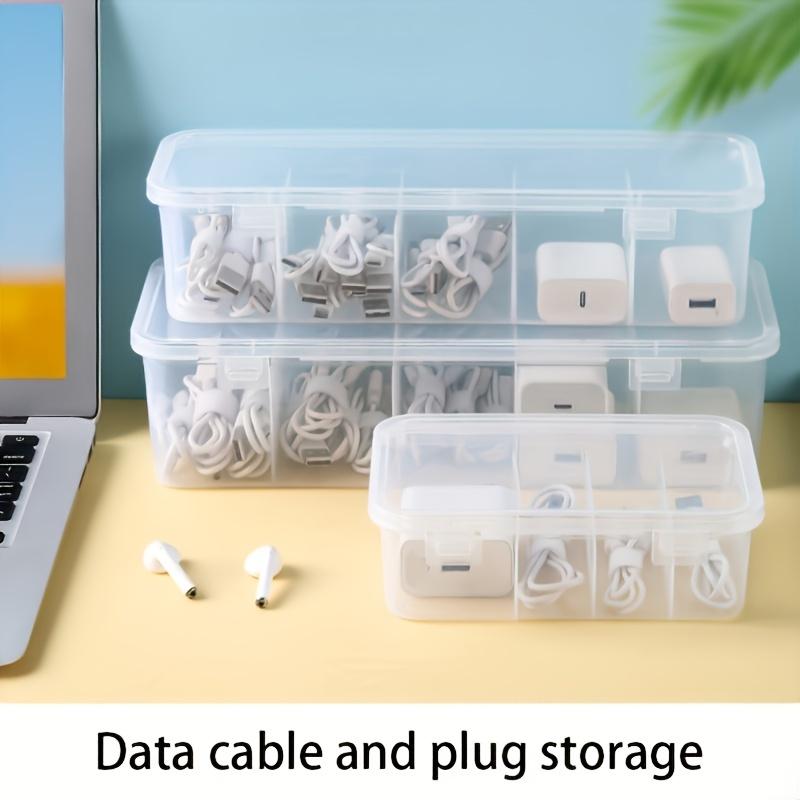 Large Capacity Cable Management Box with Lid, 5 Compartment Desktop Storage Solution, Durable Plastic, Space Saving for Office and Home