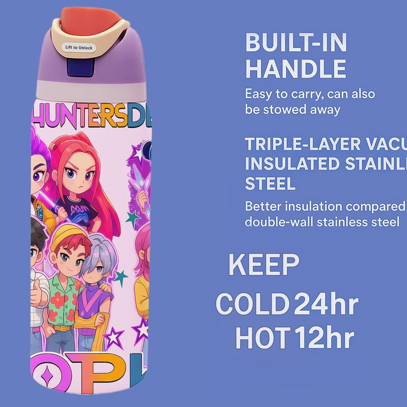 AuraCup 19/24/32oz KPop Demon Hunters Stainless Steel Tumbler, Vacuum Insulated Cup, Kpop Demon Hunter X Gen-Z Cat Atmosphere, with Lid and Straw, Keep Hot 12H / Ice Drinks 24H, Travel, Office, Gift for Music Lovers, Teens