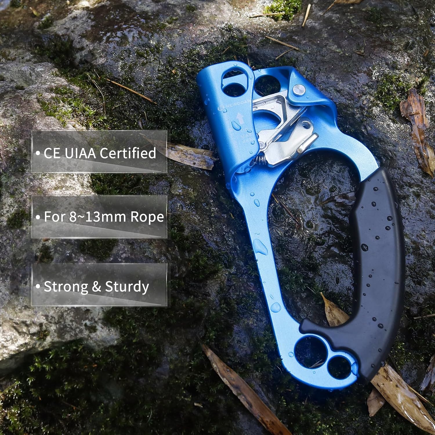 UIAA & CE Certified Hand Ascender Rock Climbing Tree Arborist Rappelling Gear Equipment Rope Clamp for 8~13MM Rope
