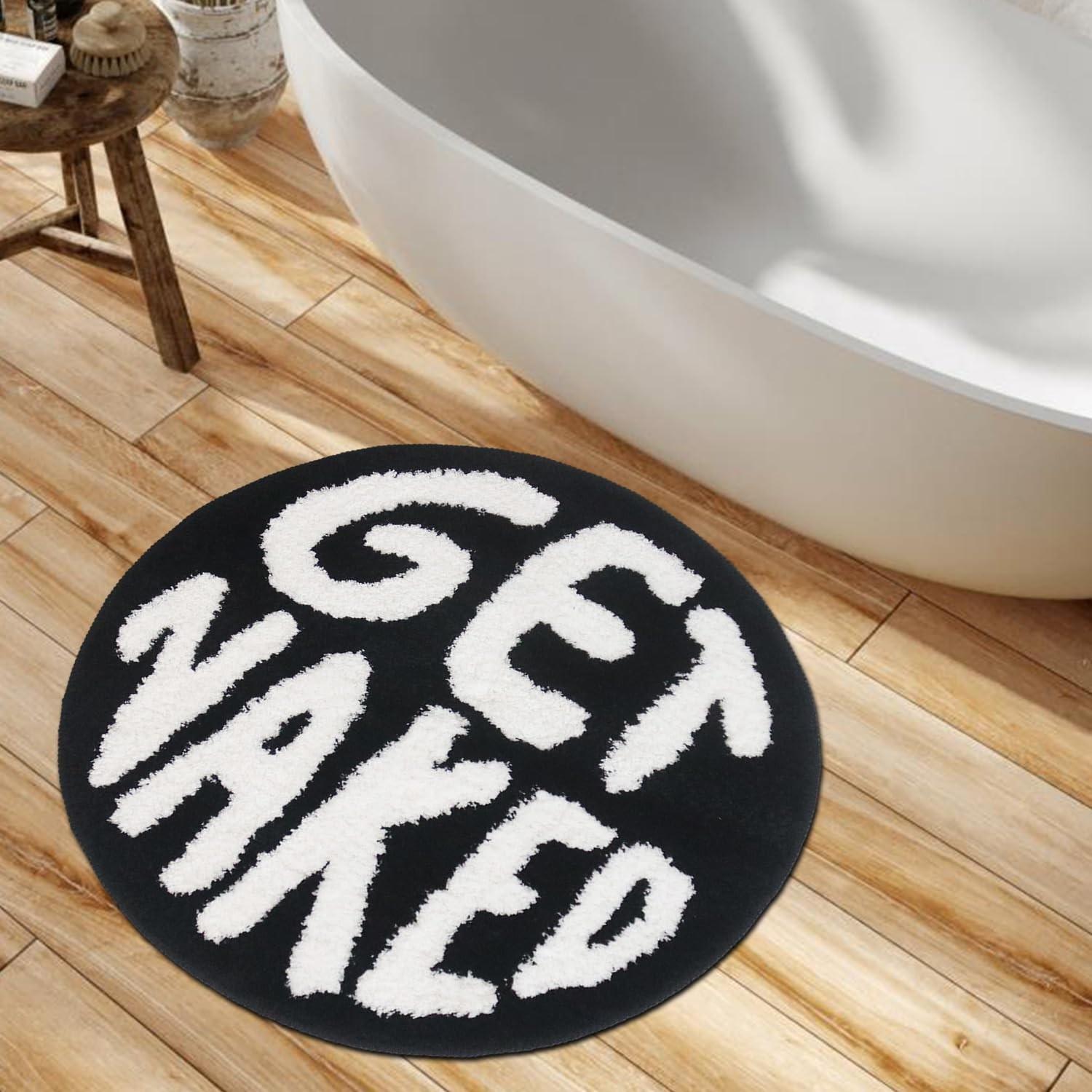 High-End Bathroom Rug, Fun 'get Naked' Round Mat, Soft Short Pile, Multi-Sizes, Easy Clean, Decorative Pad for Bedroom & Bath
