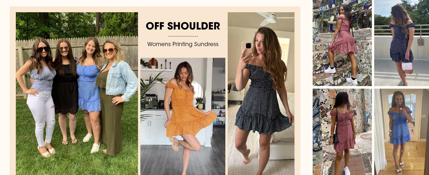 Wenrine Women's Summer Ruffle Sleeve Sweetheart Neckline Printing Dress Mini Dresses