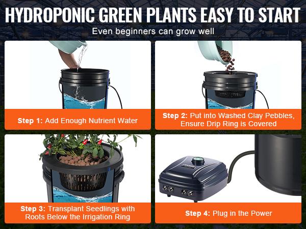 VEVOR DWC Hydroponics Grow System, Hydroponic Growing System with Top Drip Kit, Deep Water Culture 5-Gallon 2 Buckets, with Air Pump, Air Stones and Water Level Device for Leafy Vegetables