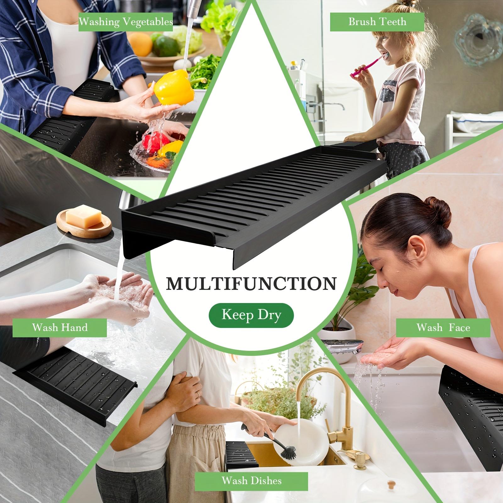 Silicone sink edge protector, splash-proof with suction cups, heat-resistant, suitable for steel, quartz, and marble countertops - black/grey, elegant surface protection, elegant design