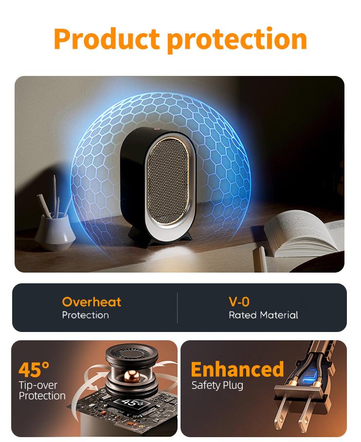 Space Heater, 1200W Portable Energy-Efficient Indoor Space Heaters, 2 Heat Modes, Overheat & Tip-Over Protection, 48dB Quiet Operation, Energy Saving Indoor Heater for Home Office Use