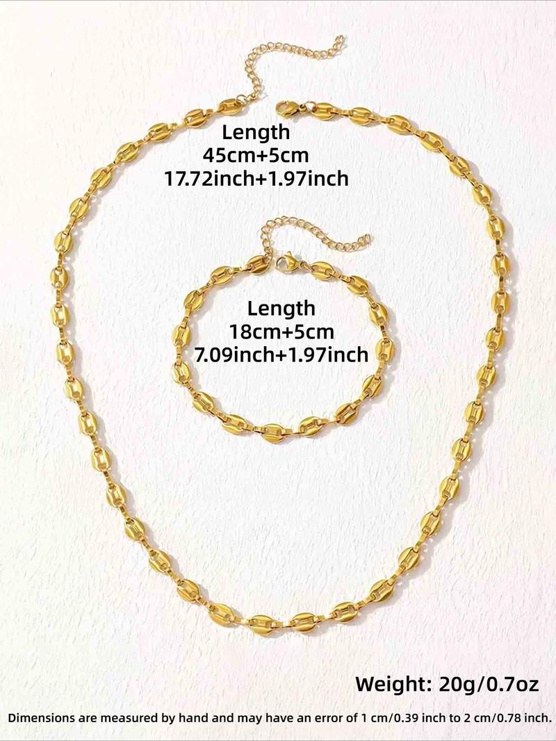 Women's Stainless Steel Chain Necklace & Bracelet Set, Fashionable Elegant Daily Wear Jewelry, Versatile Party Accessory