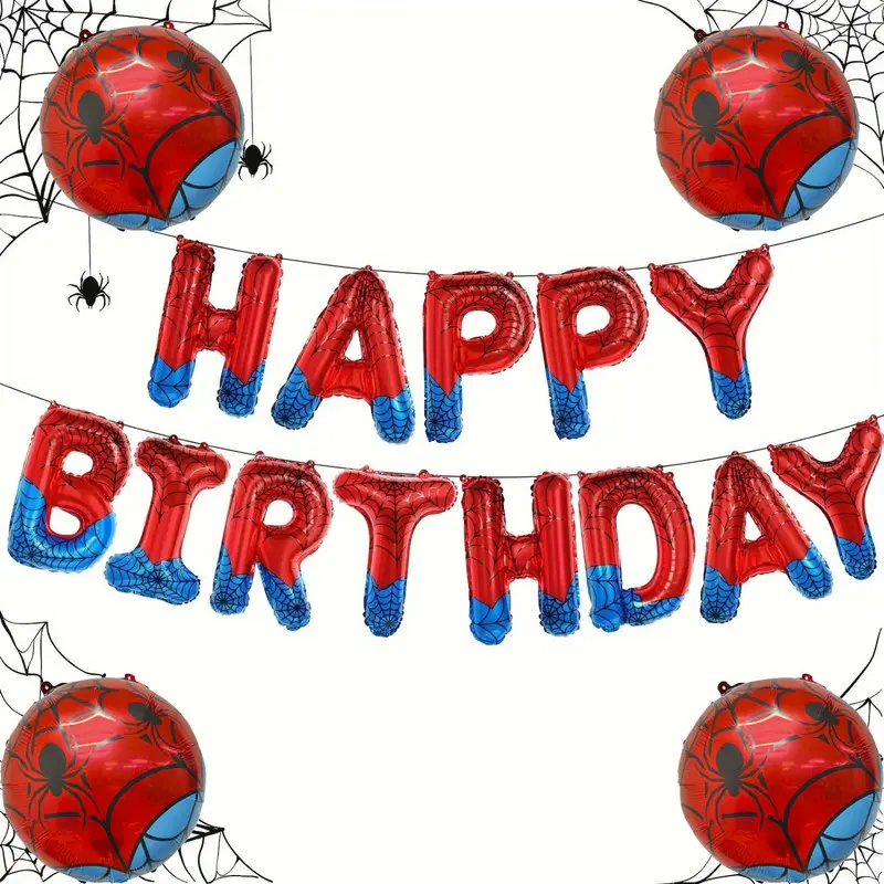 17pcs 16-inch Spider Web Birthday Banner Aluminum Foil Balloon Set, Suitable for Birthday Party Decorations