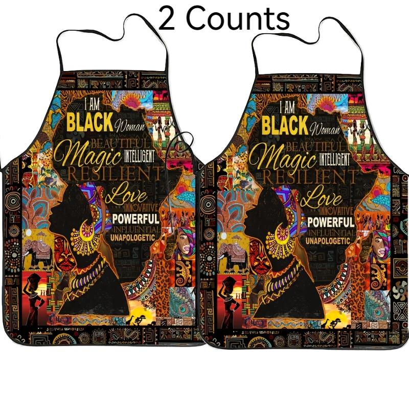 African Queen Pattern Apron, 2 Counts Polyester  Kitchen Apron for Cooking, Summer Spanish Apron for Men&Women,Nails Design Tool,Mother's Day Gift, Kitchen&Cleaning Essential,Cleaning Tool,World Cup