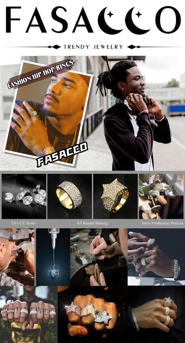 FASACCO 5pcs Bling Pinky Ring Iced Out Ring CZ Punky Rappers Ring Star Dollar Sign Hip Hop Ring for Men Gift Decorative Jewelry FallFreshness Summervibes