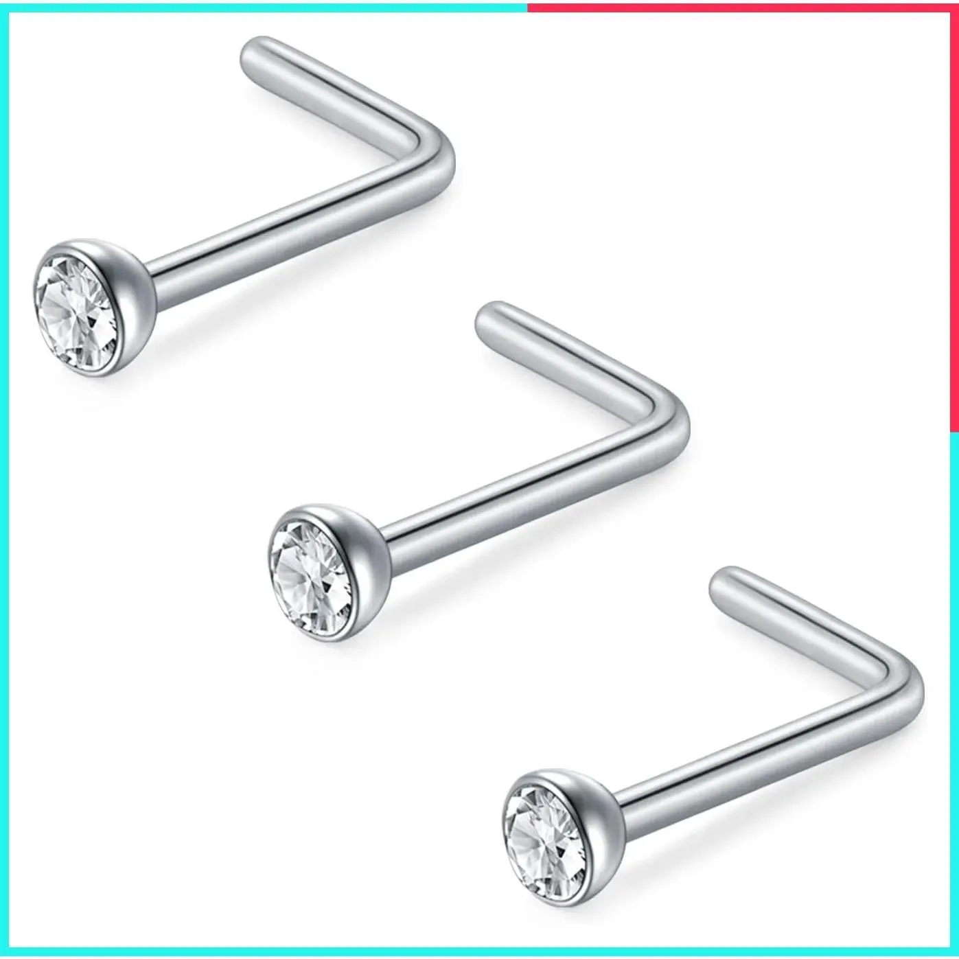 16G 18G 20G 22G L Shaped Nose Studs Surgical Steel 1.5mm 2mm 2.5mm 3mm Clear Colorful CZ Diamond Nose Rings for Women Nose Piercing Jewelry Silver Gold Rose Gold Black