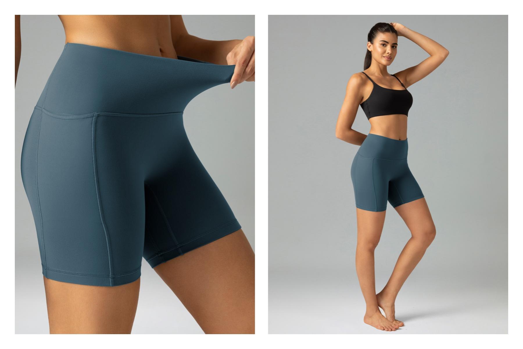 Colorfulkoala Women's No Front Seam Dreamlux Yoga Shorts 6" with Side Pockets Workout Shorts High-Waisted Shorts Bike Shorts