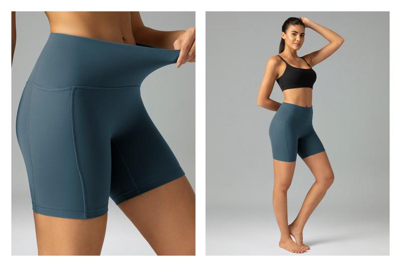 Colorfulkoala Women's No Front Seam Dreamlux Yoga Shorts 6" with Side Pockets Workout Shorts High-Waisted Shorts Bike Shorts