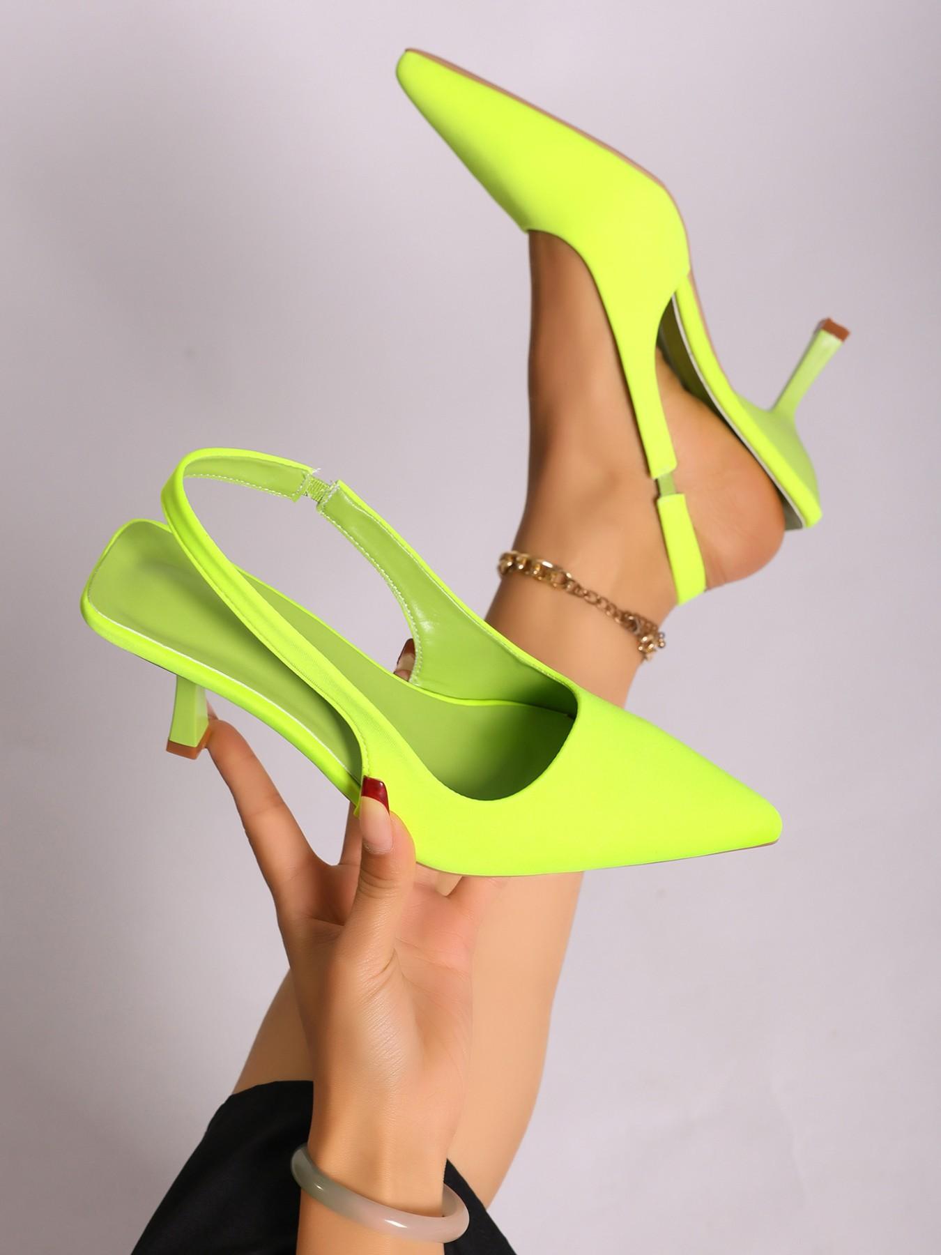Women's Open Toe Fluorescent Sharp Pointed High Heels Backless Design, Trendy Fashion Footwear for Stylish
