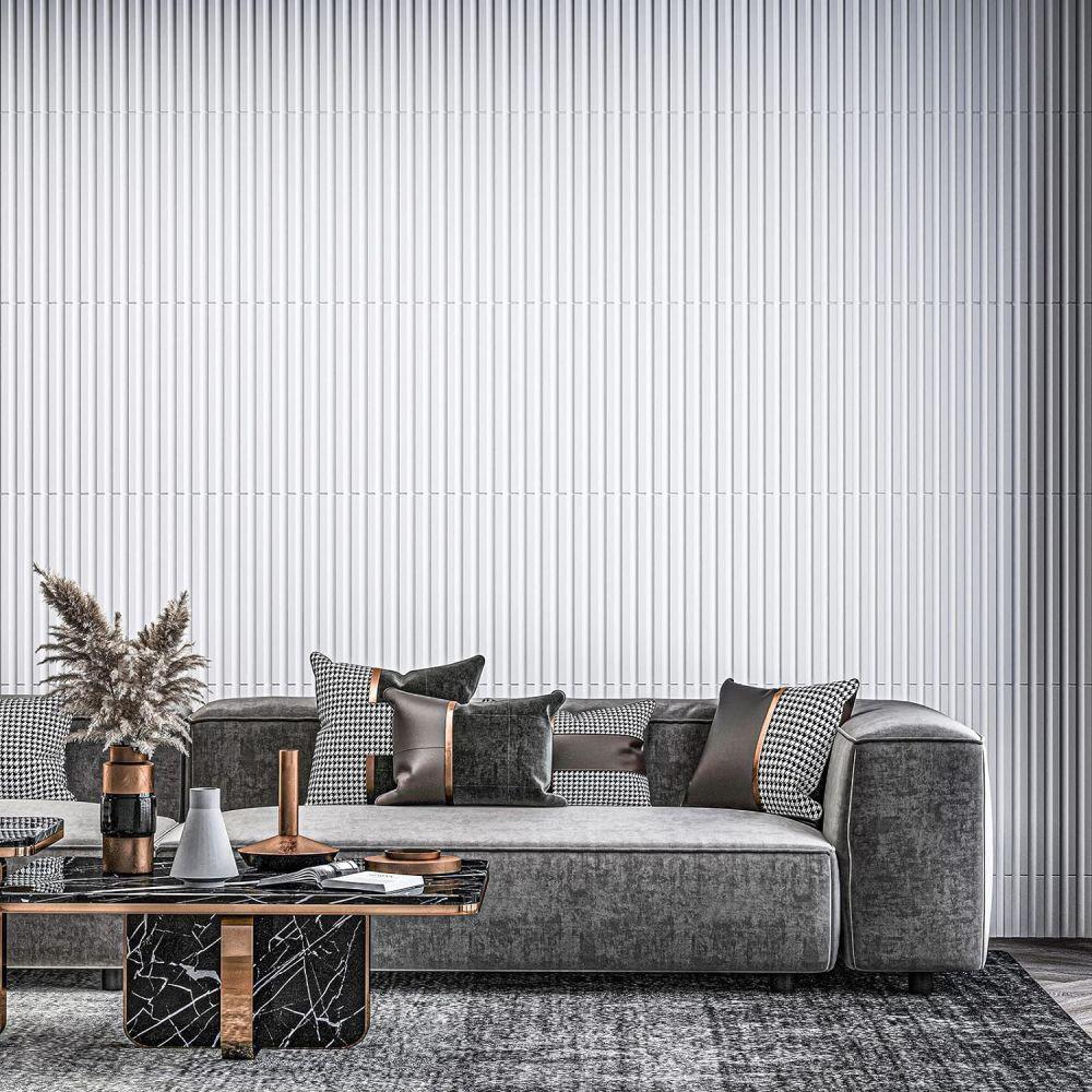 FLOLEOPA 3D Wall Panel Fluted Stripe Design PVC Waterproof Fireproof 11.8x11.8 Inches Decorative Modern Home Interior Vinyl Black for Living Room Bedroom Kitchen Dining Room Backdrop