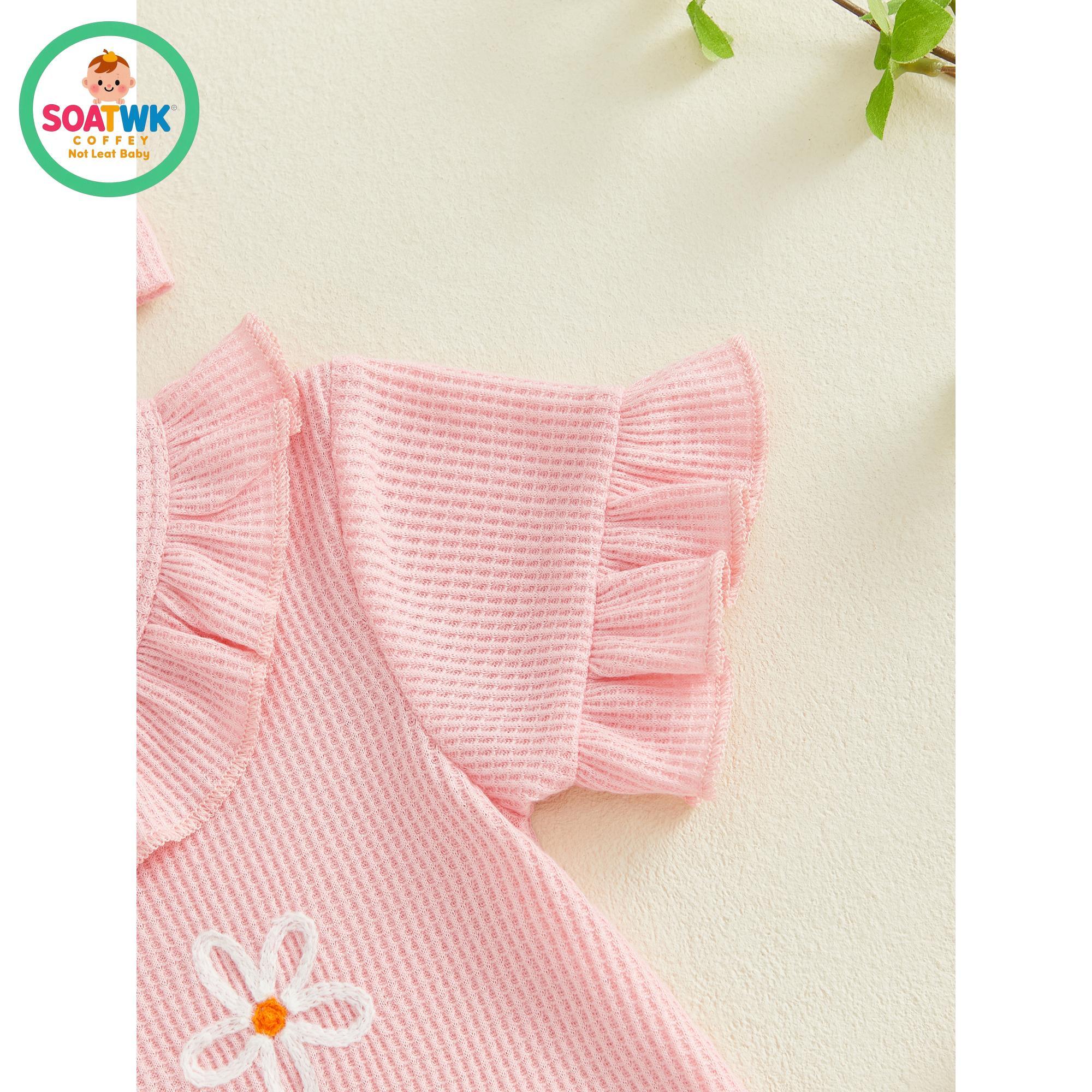 Baby Girl Summer Romper Strawberry Floral Embroidery Ruffles Short Sleeve Jumpsuit with Cute Headband Set