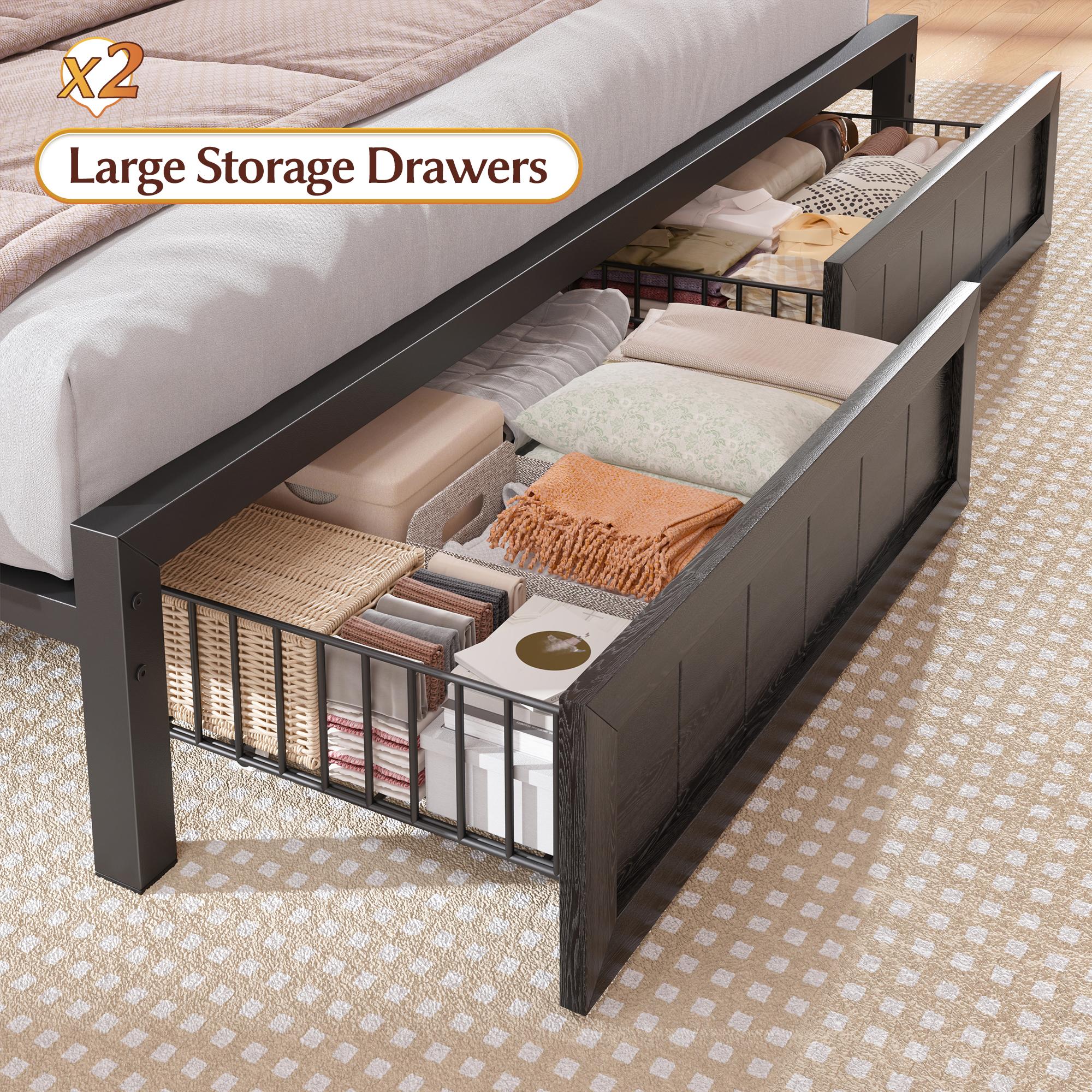 [Live] NO MATTRESS,LED Bed Frame with USB Outlet, Farmhouse Queen Size Bed Frames with 2 Storage Drawers & Built-in Charging Station, Wood Metal King Size Platform Bed Frame with Headboard, Farm Style Bedroom Furniture with LED