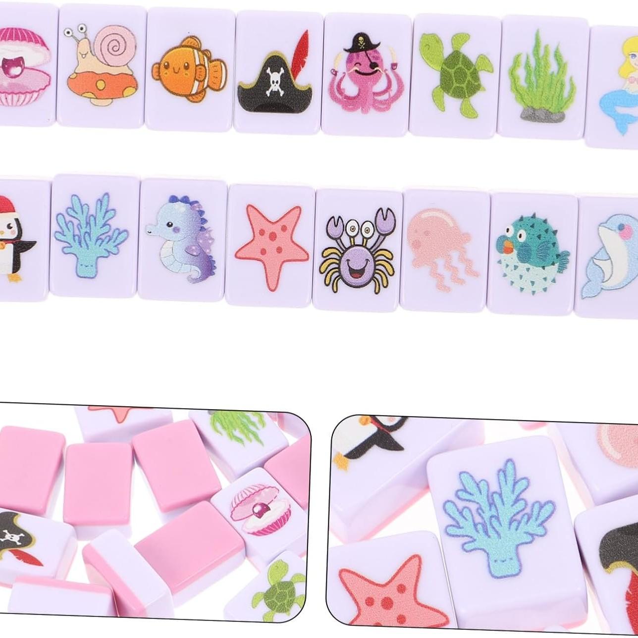 Beach Escape Game Block Mahjong Set, Fun Pattern Mahjong Game, 65 Piece Puzzle Beach Escape Board Game, Mini Mahjong Set, Party Board Game